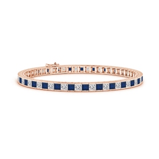 3mm AA Channel-Set Square Sapphire and Diamond Tennis Bracelet in Rose Gold