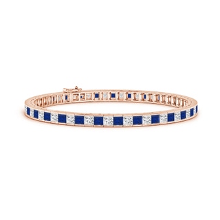 3mm AAA Channel-Set Square Sapphire and Diamond Tennis Bracelet in Rose Gold