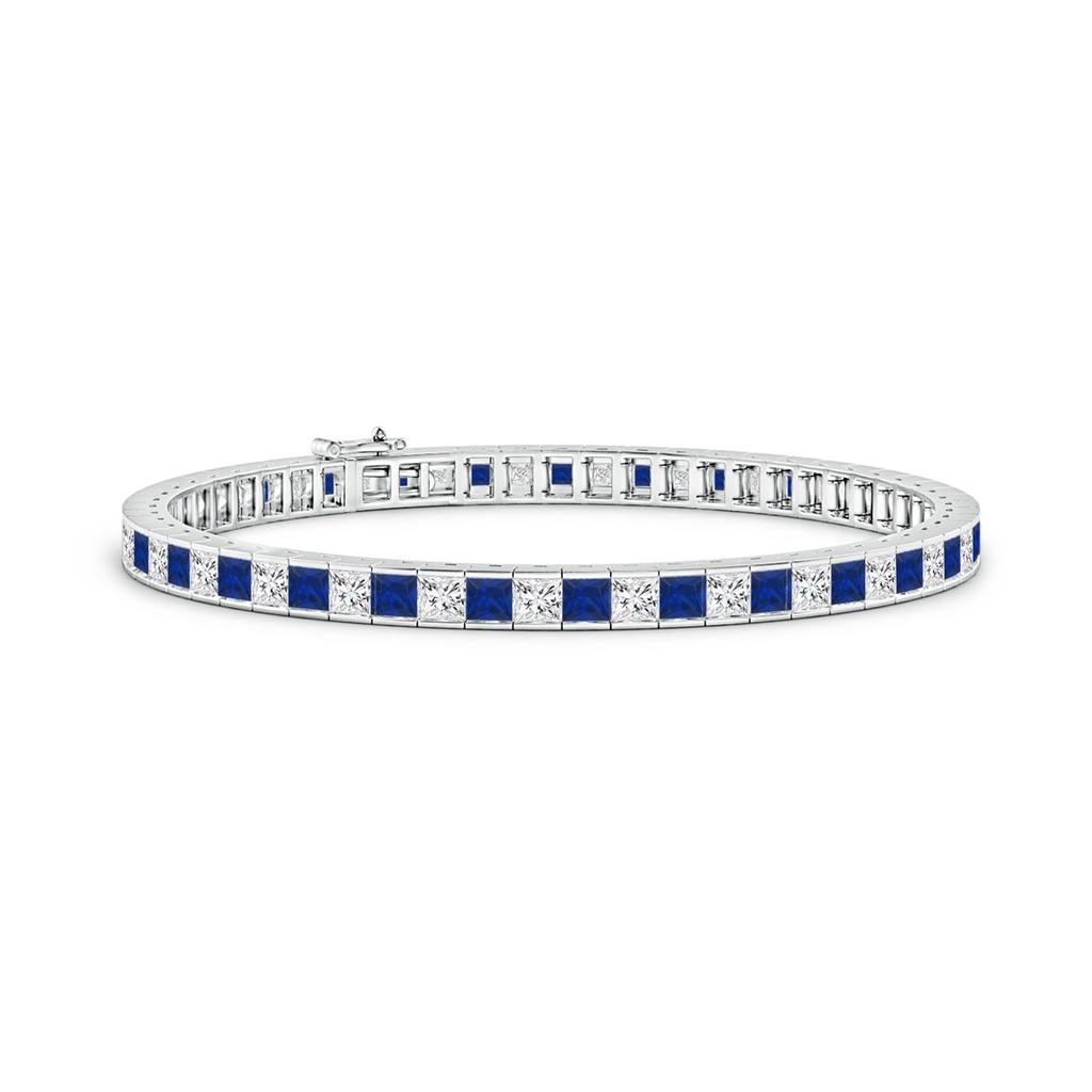 3mm AAA Channel-Set Square Sapphire and Diamond Tennis Bracelet in White Gold