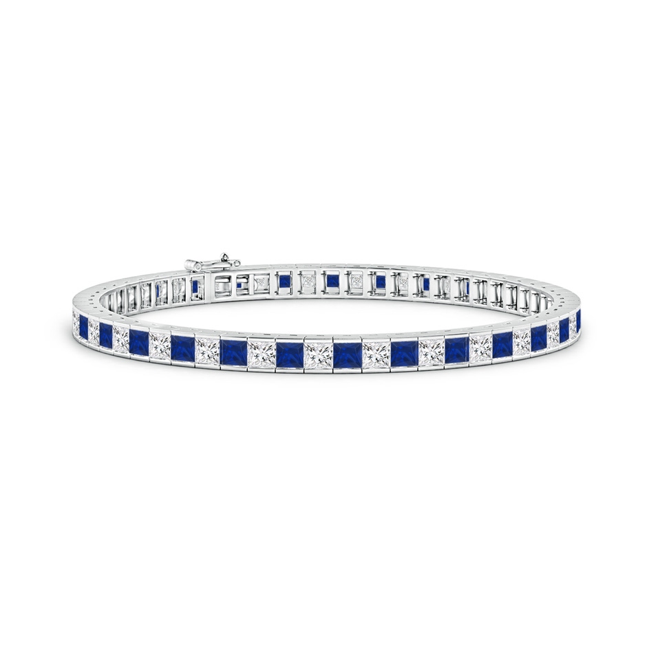 3mm AAA Channel-Set Square Sapphire and Diamond Tennis Bracelet in White Gold 