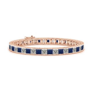 4mm A Channel-Set Square Sapphire and Diamond Tennis Bracelet in Rose Gold