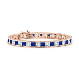 4mm AAAA Channel-Set Square Sapphire and Diamond Tennis Bracelet in Rose Gold