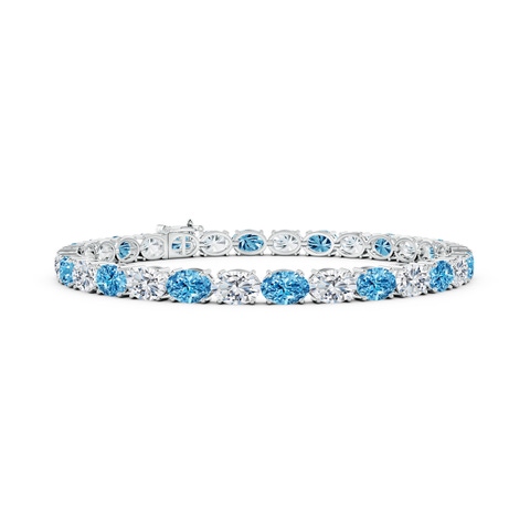 6x4mm AAAA Classic Oval Fancy Intense Blue and White Diamond Tennis Link Bracelet in White Gold