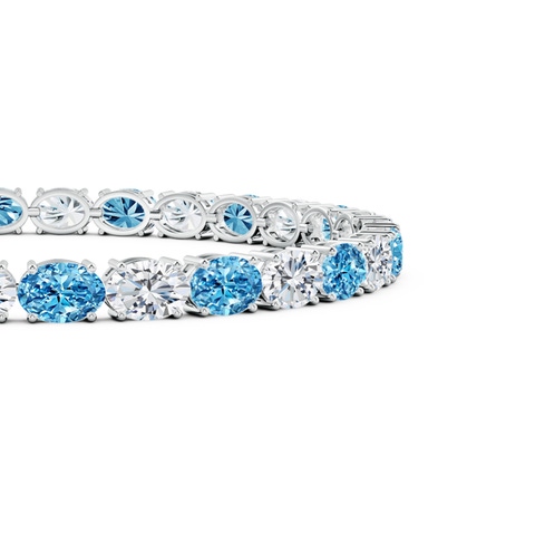 6x4mm AAAA Classic Oval Fancy Intense Blue and White Diamond Tennis Link Bracelet in White Gold - side 3