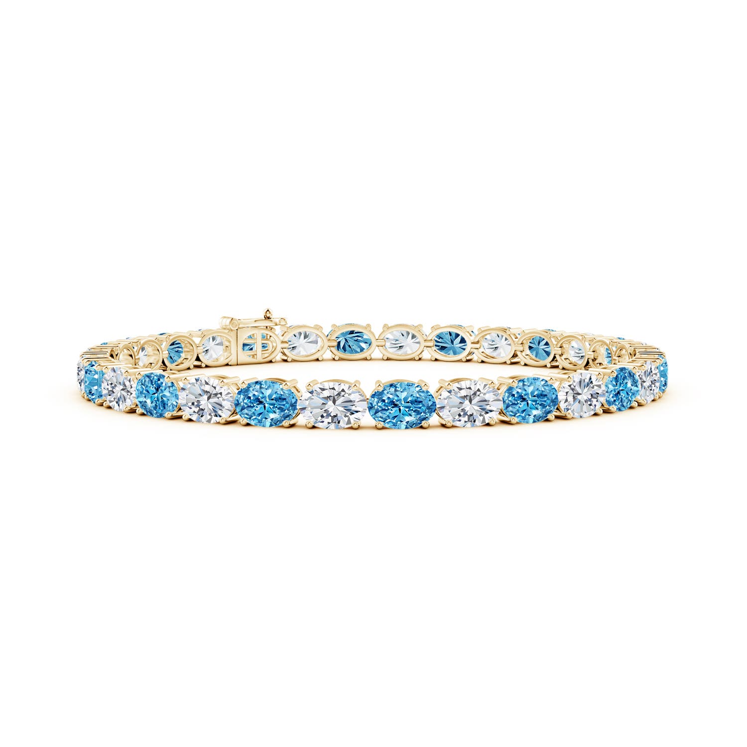 Angara 12.04 CTW Classic Oval Fancy Intense Blue and White Diamond Tennis Link Bracelet in 14K Yellow Gold
