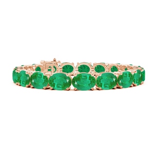 9x7mm AA Classic Oval Emerald Tennis Link Bracelet in Rose Gold