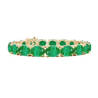 9x7mm AA Classic Oval Emerald Tennis Link Bracelet in Yellow Gold