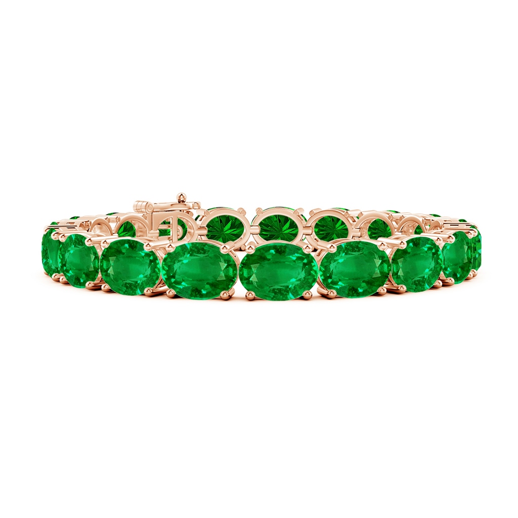 9x7mm AAAA Classic Oval Emerald Tennis Link Bracelet in 10K Rose Gold