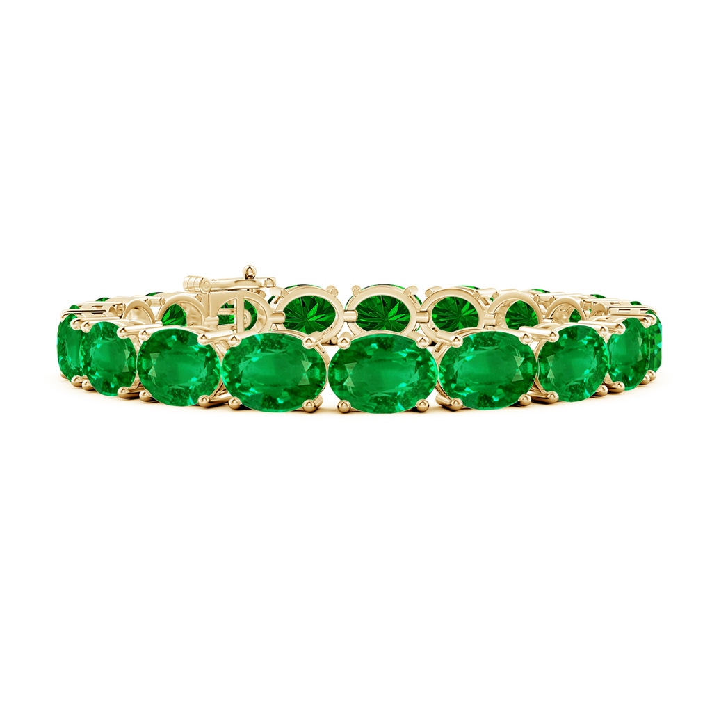 9x7mm AAAA Classic Oval Emerald Tennis Link Bracelet in 10K Yellow Gold