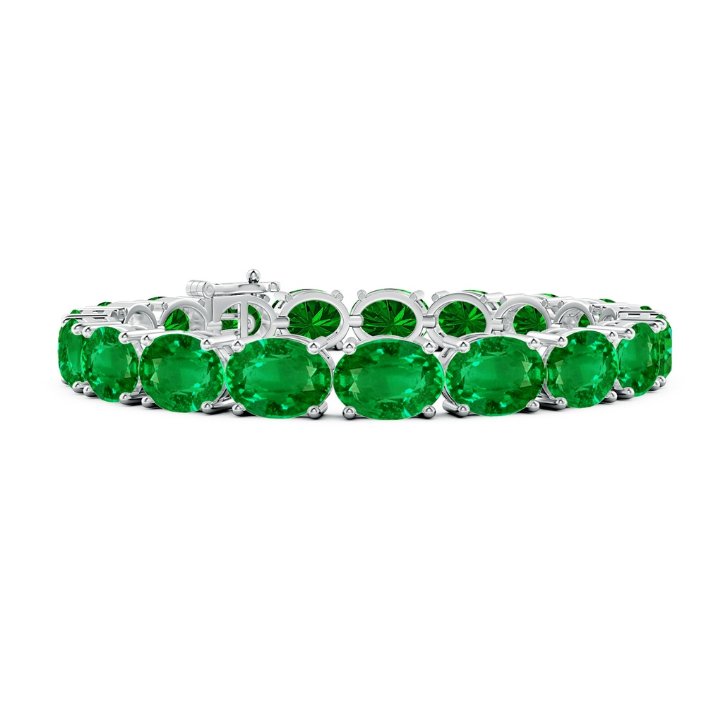 9x7mm AAAA Classic Oval Emerald Tennis Link Bracelet in S999 Silver