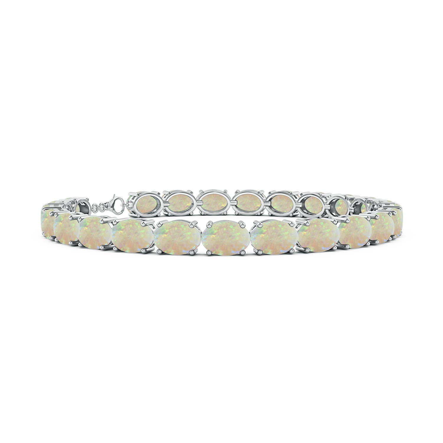 7x5mm AAA Classic Oval Opal Tennis Link Bracelet in 18K White Gold