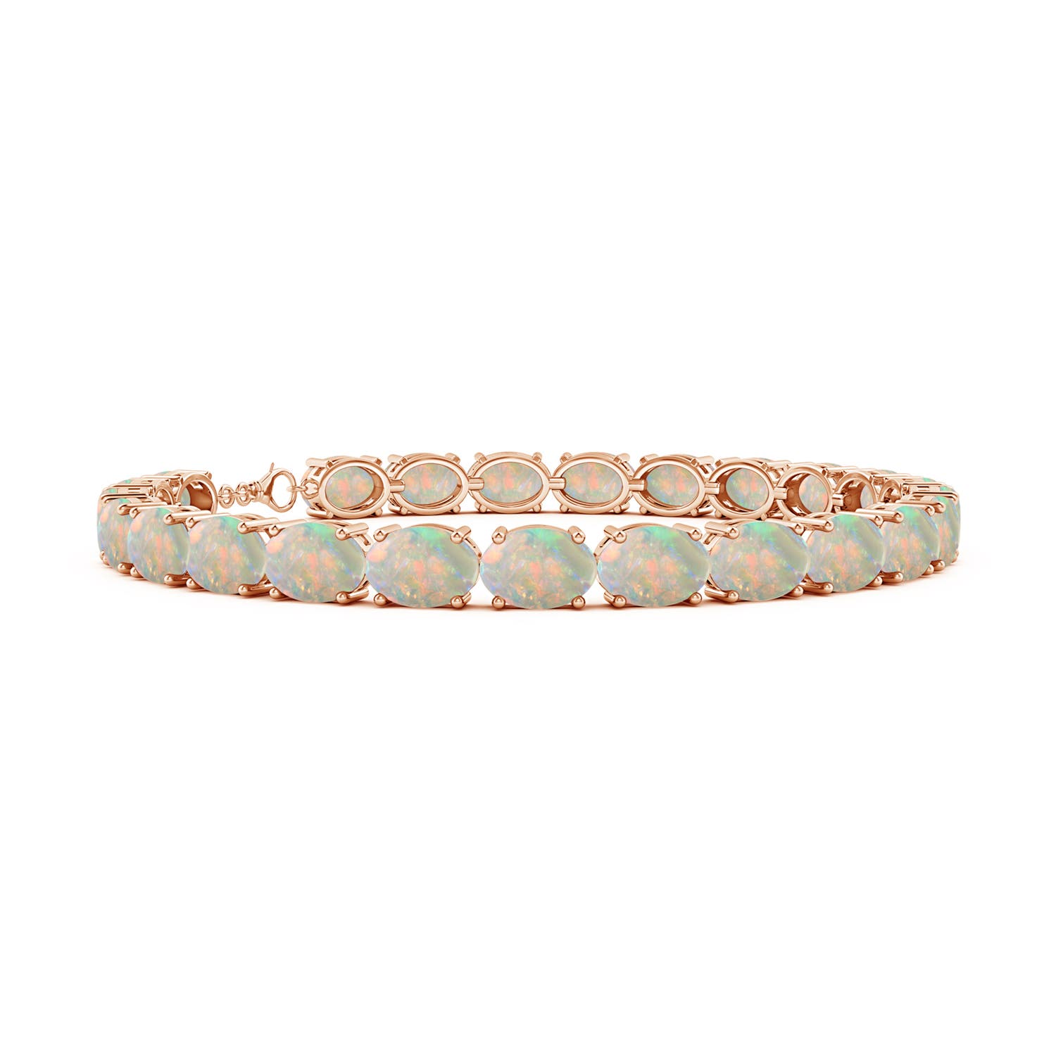 7x5mm AAAA Classic Oval Opal Tennis Link Bracelet in 18K Rose Gold