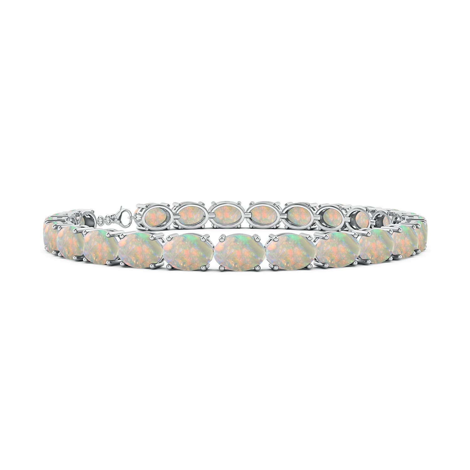 7x5mm AAAA Classic Oval Opal Tennis Link Bracelet in 18K White Gold