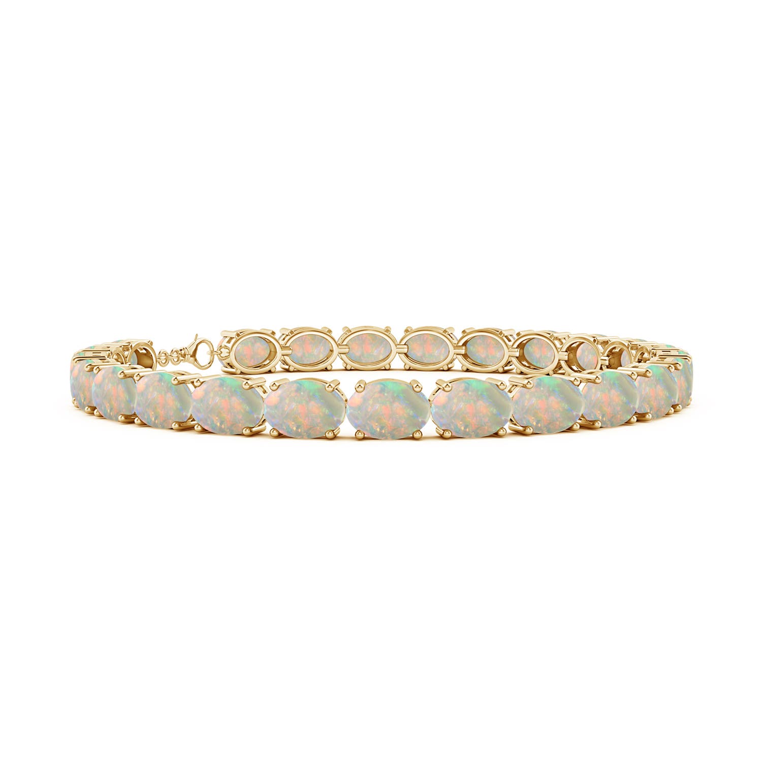 7x5mm AAAA Classic Oval Opal Tennis Link Bracelet in 18K Yellow Gold