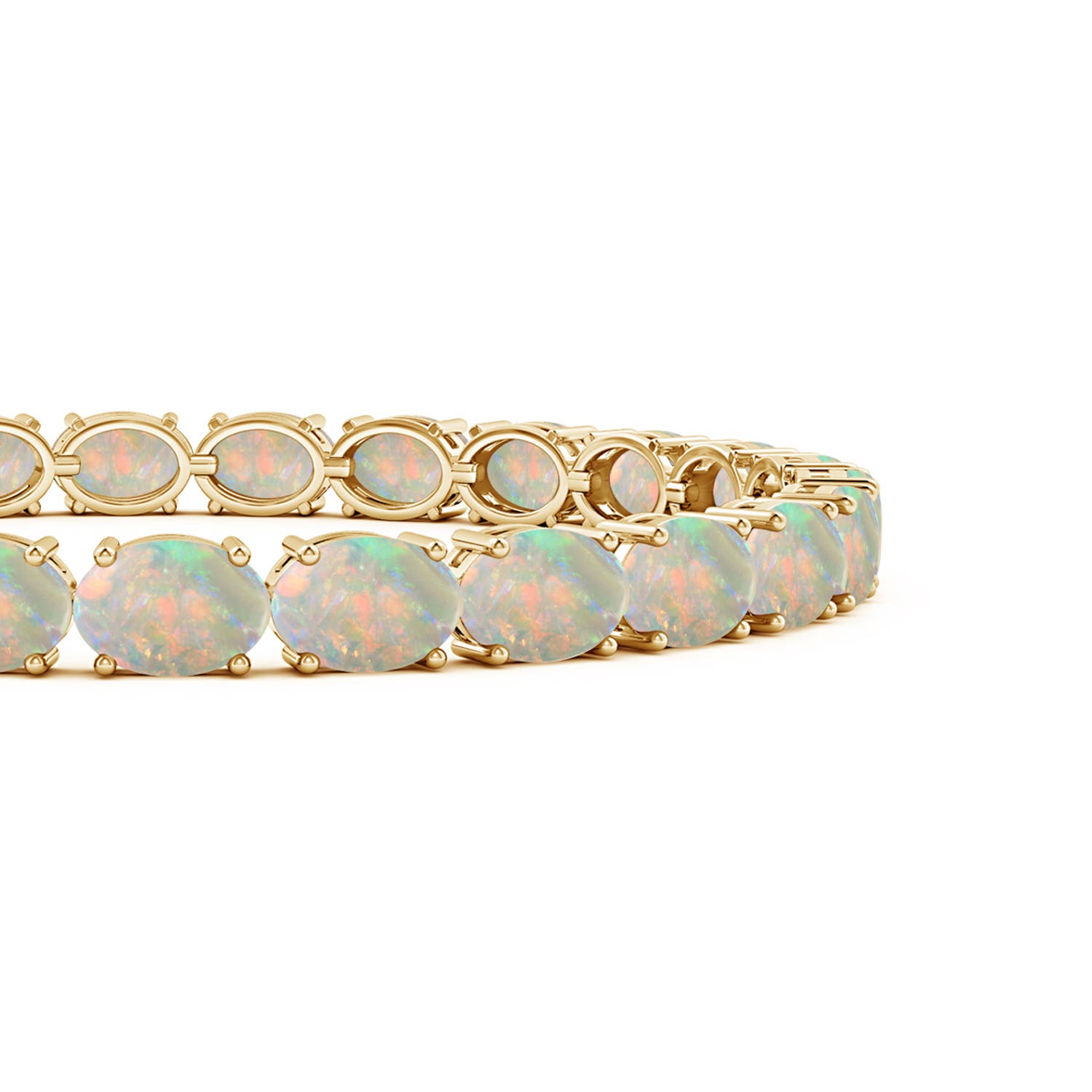 7x5mm AAAA Classic Oval Opal Tennis Link Bracelet in 18K Yellow Gold
