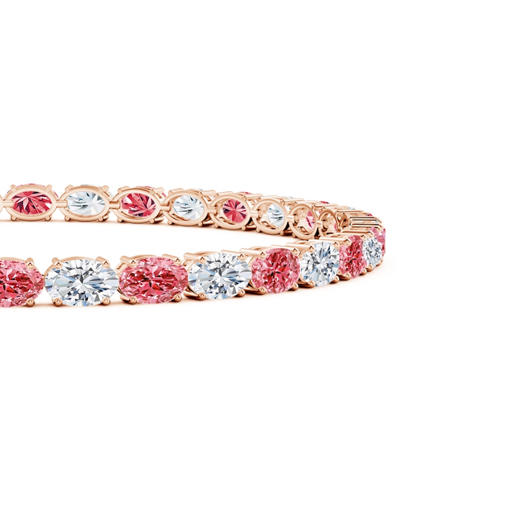 5x3mm AAAA Classic Oval Fancy Intense Pink and White Diamond Tennis Link Bracelet in Rose Gold - side 199