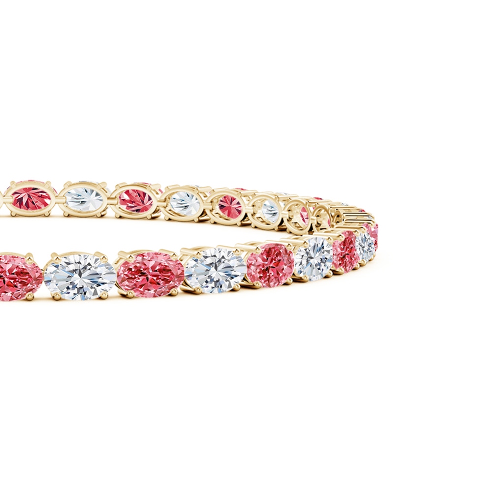 5x3mm AAAA Classic Oval Fancy Intense Pink and White Diamond Tennis Link Bracelet in Yellow Gold - side 199