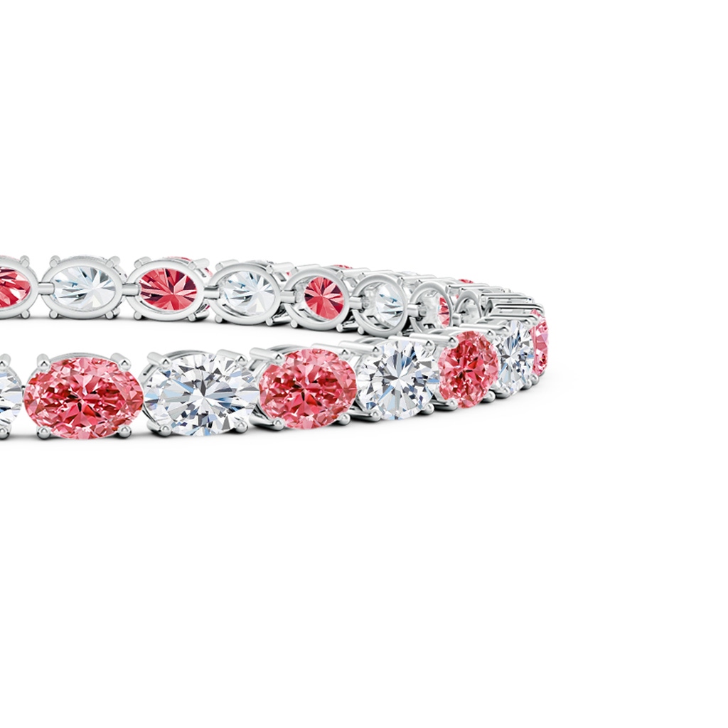 6x4mm AAAA Classic Oval Fancy Intense Pink and White Diamond Tennis Link Bracelet in White Gold - side 199
