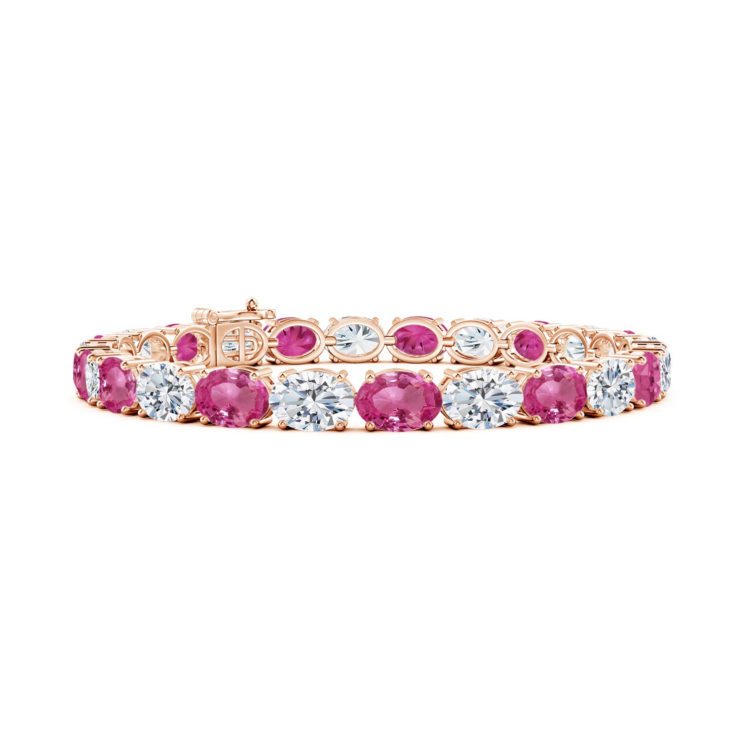 Angara 19.32 CTW Classic Oval Pink Sapphire and Diamond Tennis Link Bracelet in 14K Rose Gold