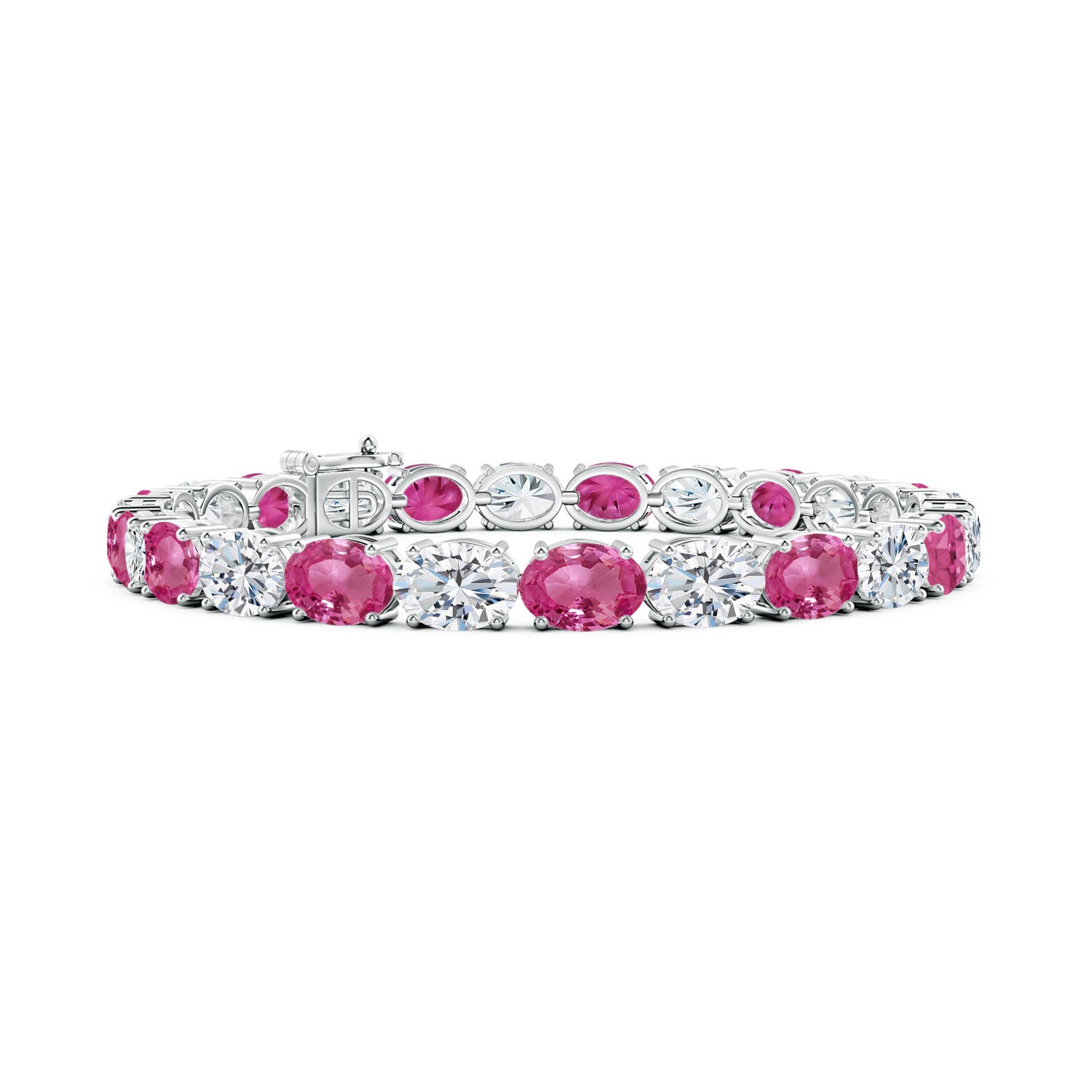 Angara 19.32 CTW Classic Oval Pink Sapphire and Diamond Tennis Link Bracelet in 18K White Gold