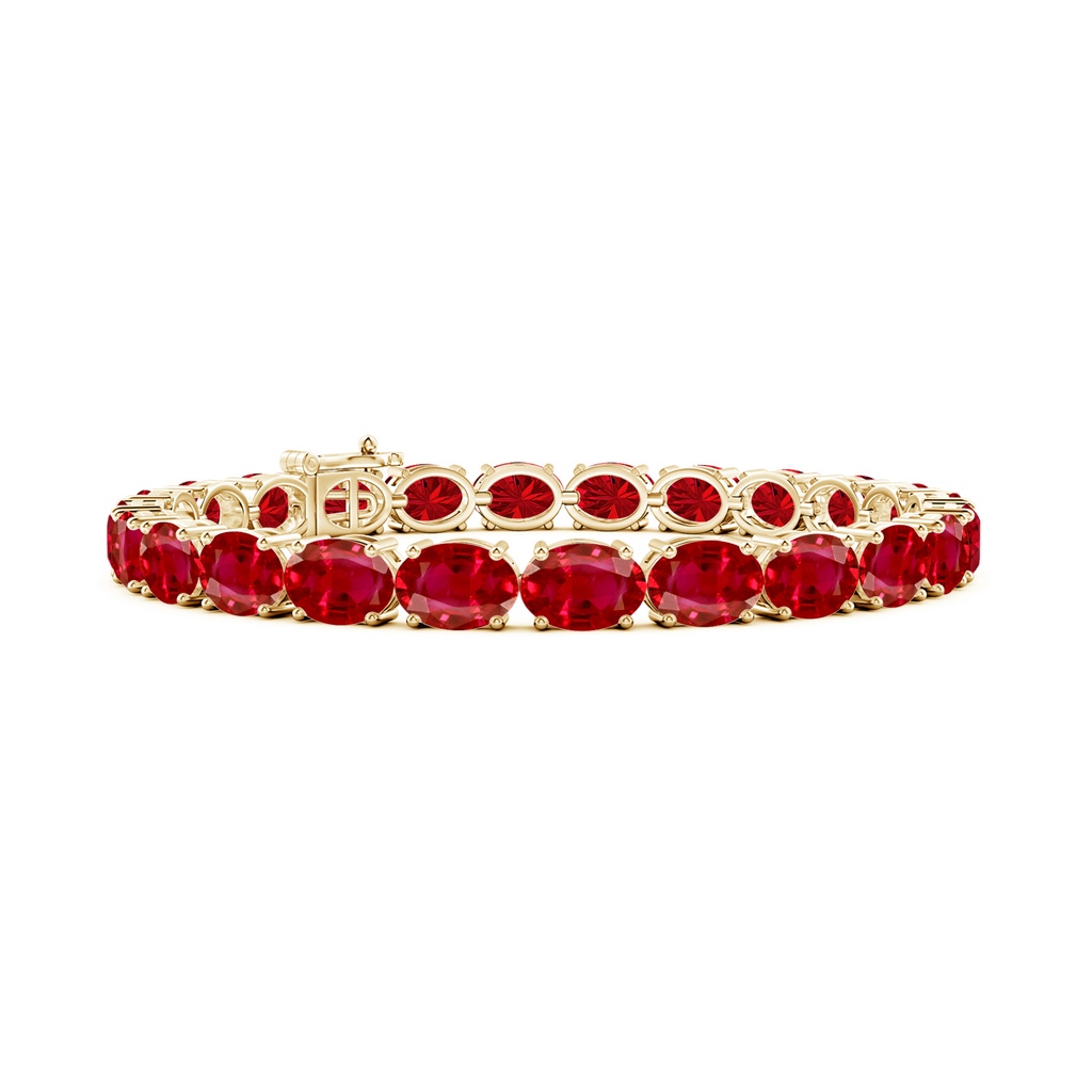 7x5mm AAA Classic Oval Ruby Tennis Link Bracelet in Yellow Gold