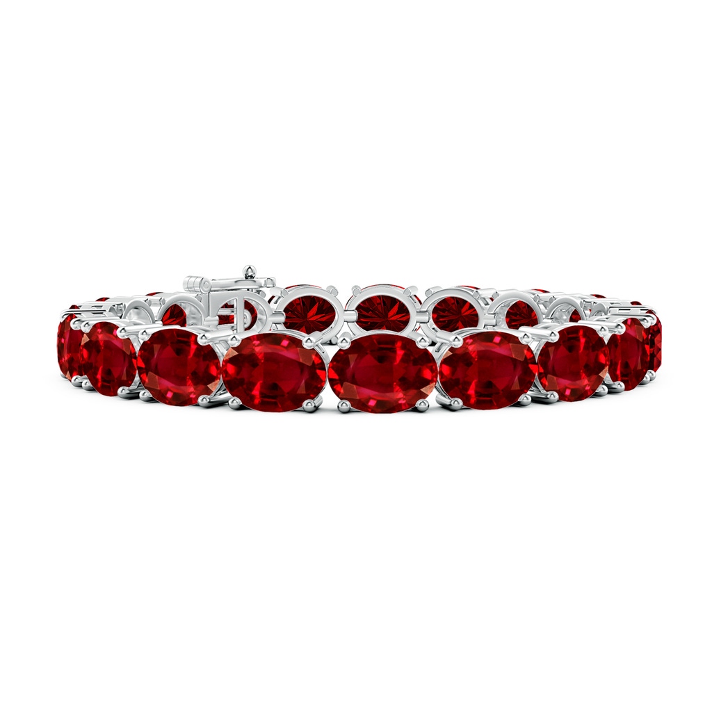 9x7mm AAAA Classic Oval Ruby Tennis Link Bracelet in S999 Silver