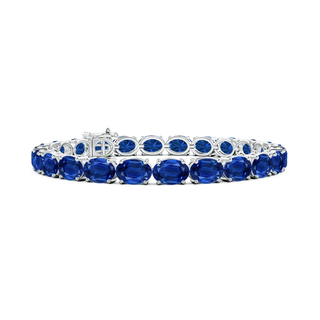 7x5mm AAA Classic Oval Blue Sapphire Tennis Link Bracelet in White Gold