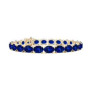 7x5mm Lab-Grown Classic Oval Blue Sapphire Tennis Link Bracelet in 10K Yellow Gold