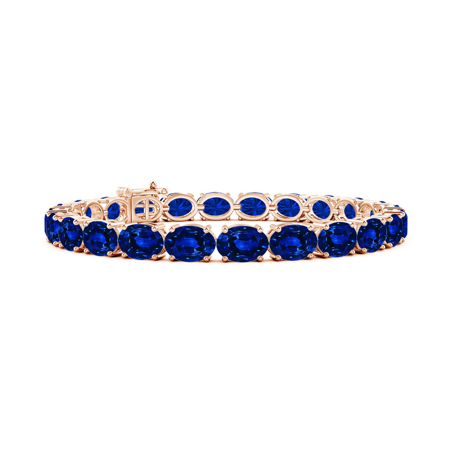 7x5mm AAAA Classic Oval Blue Sapphire Tennis Link Bracelet in Rose Gold