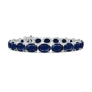 8x6mm A Classic Oval Blue Sapphire Tennis Link Bracelet in S999 Silver