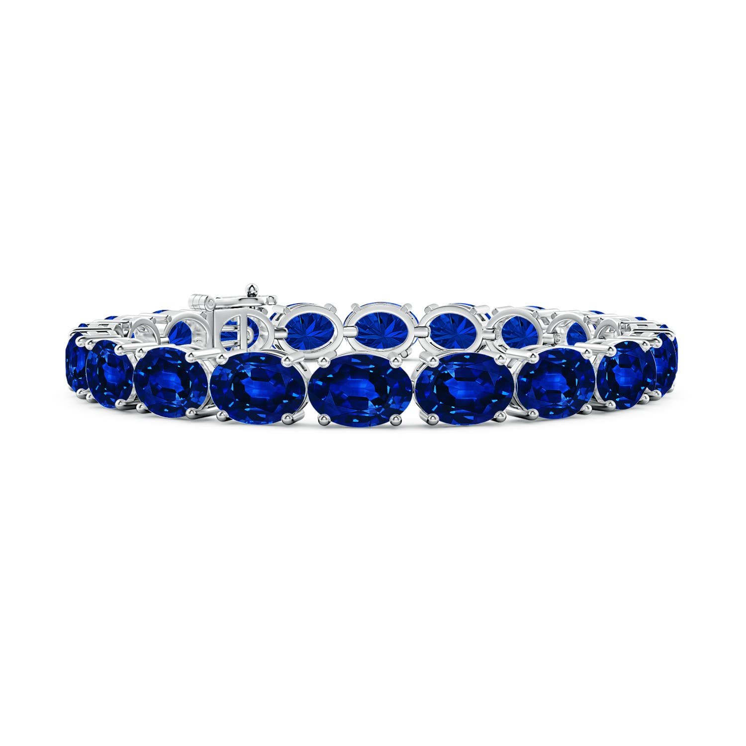 8x6mm AAAA Classic Oval Blue Sapphire Tennis Link Bracelet in S999 Silver