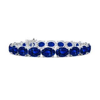 8x6mm Lab-Grown Classic Oval Blue Sapphire Tennis Link Bracelet in S999 Silver