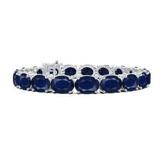 9x7mm A Classic Oval Blue Sapphire Tennis Link Bracelet in S999 Silver