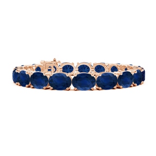 9x7mm AA Classic Oval Blue Sapphire Tennis Link Bracelet in Rose Gold