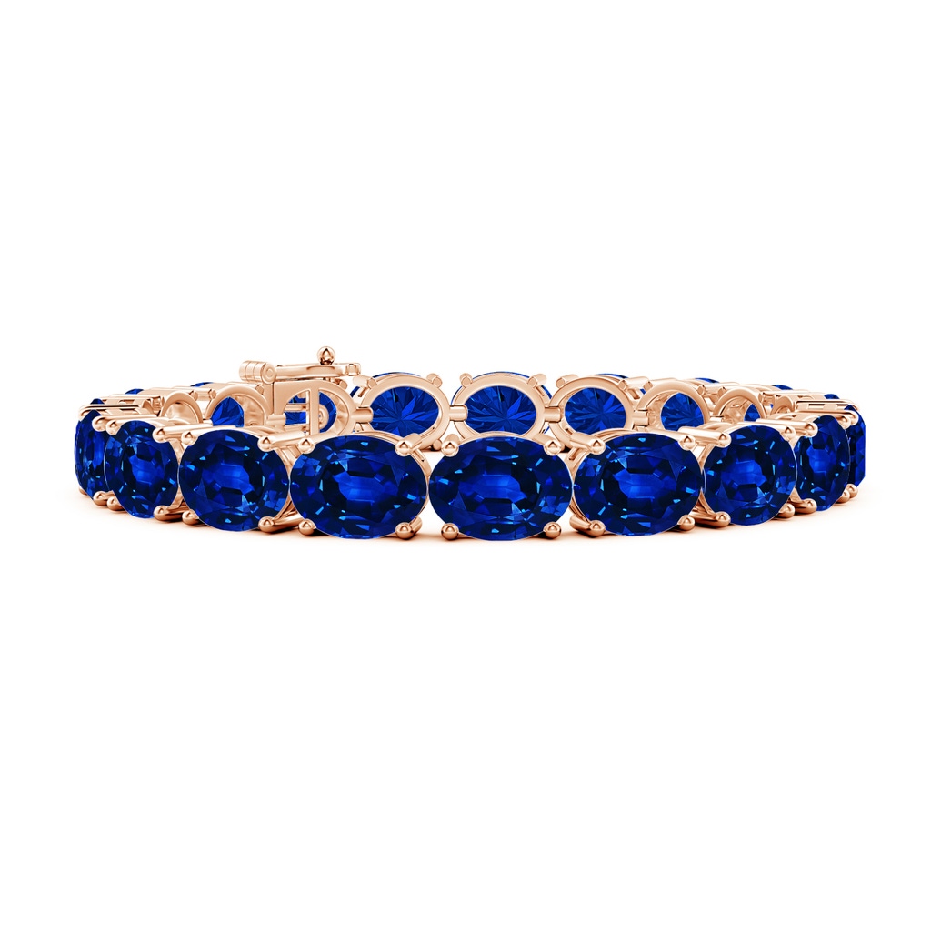 9x7mm AAAA Classic Oval Blue Sapphire Tennis Link Bracelet in 10K Rose Gold