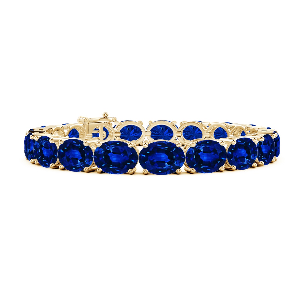 9x7mm AAAA Classic Oval Blue Sapphire Tennis Link Bracelet in 10K Yellow Gold