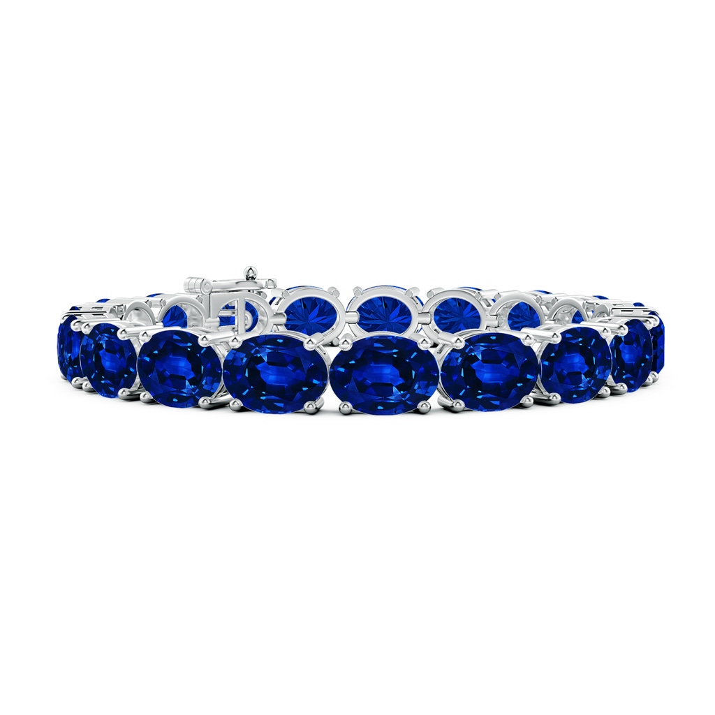 9x7mm AAAA Classic Oval Blue Sapphire Tennis Link Bracelet in S999 Silver