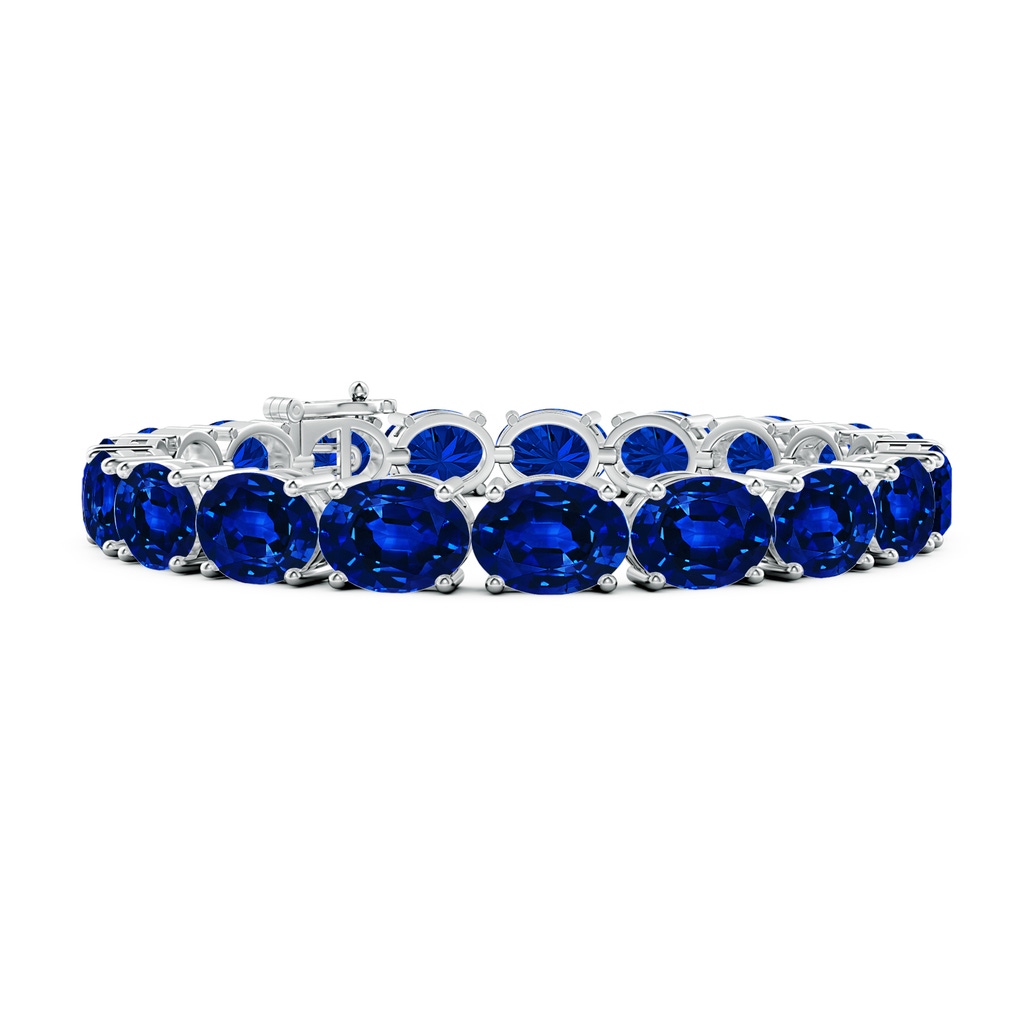 9x7mm Lab-Grown Classic Oval Blue Sapphire Tennis Link Bracelet in S999 Silver