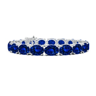 9x7mm Lab-Grown Classic Oval Blue Sapphire Tennis Link Bracelet in White Gold