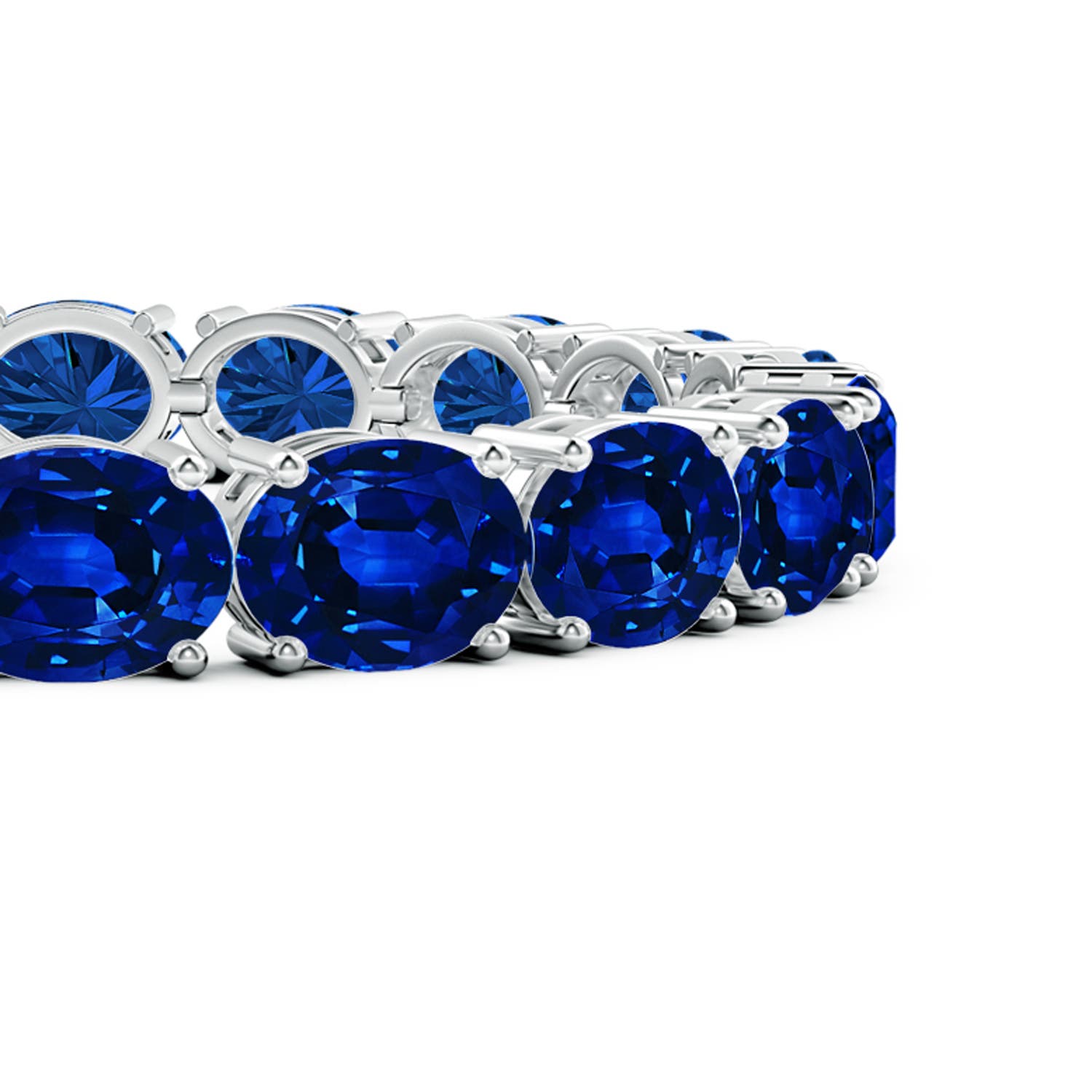 9x7mm AAAA Classic Oval Blue Sapphire Tennis Link Bracelet in White Gold - side 3