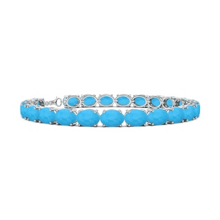 7x5mm AAA Classic Oval Turquoise Tennis Link Bracelet in S999 Silver