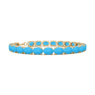 7x5mm AAA Classic Oval Turquoise Tennis Link Bracelet in Yellow Gold