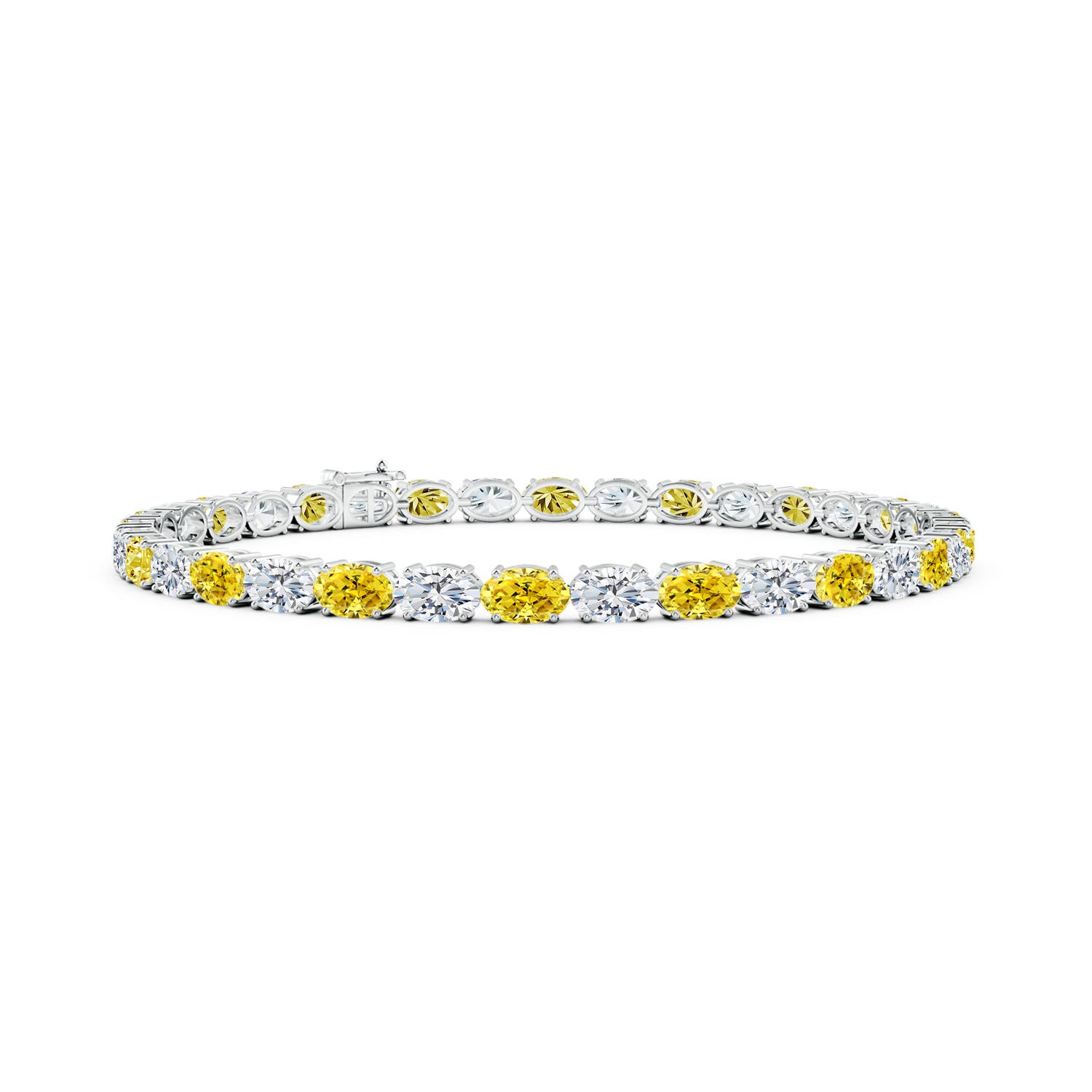 Angara 7.14 CTW Classic Oval Fancy Intense Yellow and White Diamond Tennis Link Bracelet in 14K White Gold