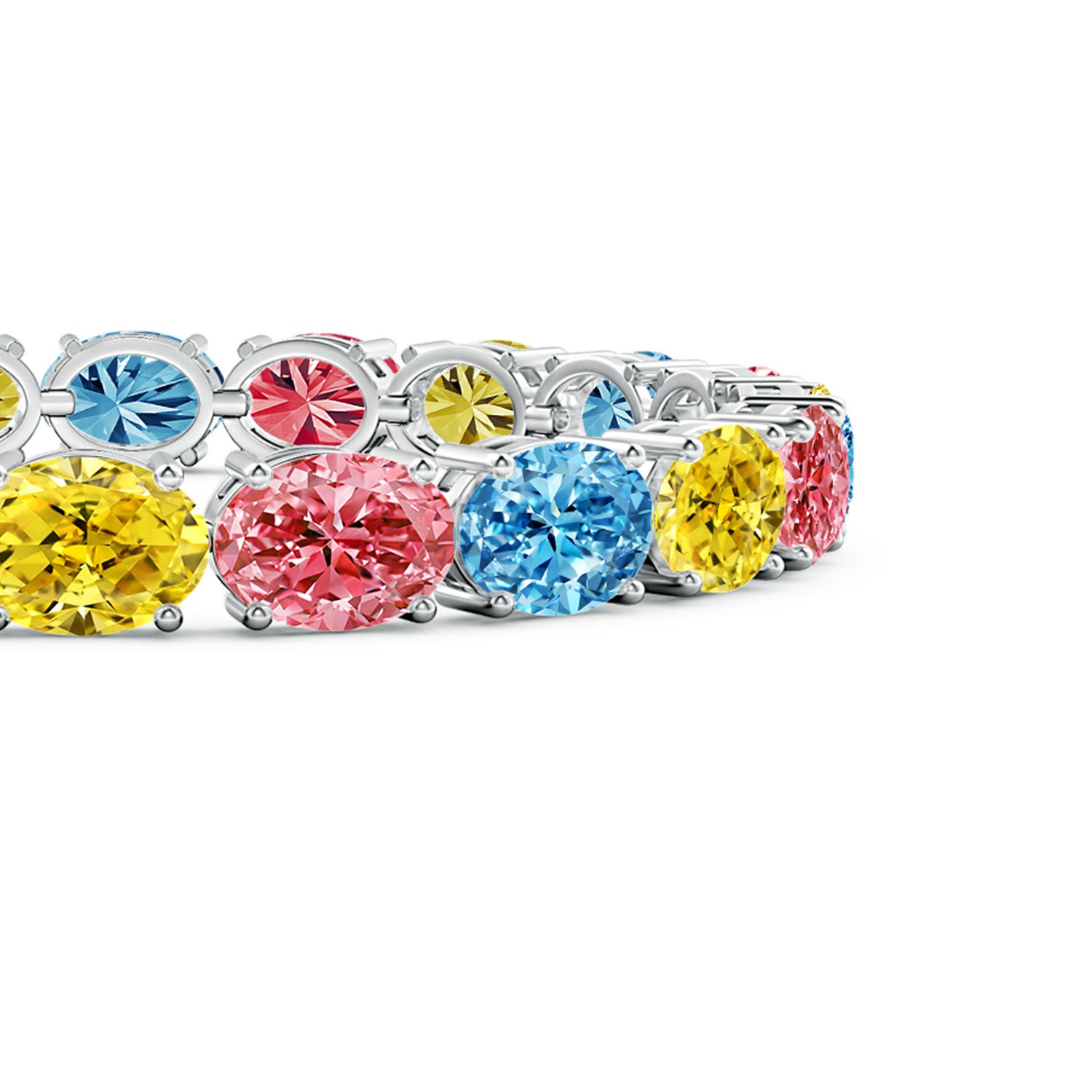8x6mm AAAA Classic Oval Fancy Intense Multi-Colour Diamond Tennis Link Bracelet in White Gold - side 2