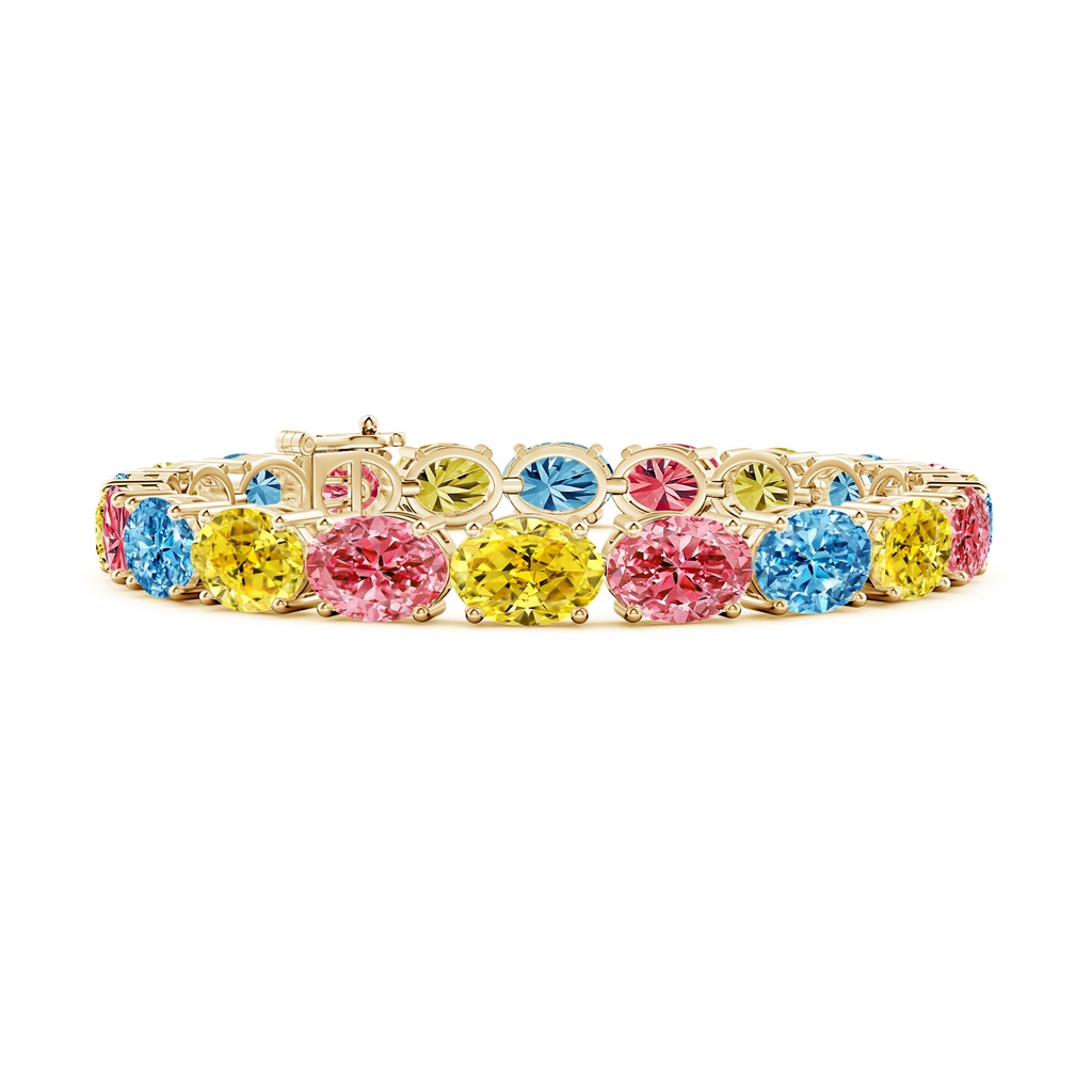 8x6mm AAAA Classic Oval Fancy Intense Multi-Color Diamond Tennis Link Bracelet in Yellow Gold