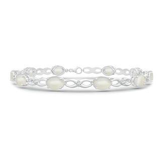 7x5mm AAA Oval Moonstone and Diamond Infinity Link Bracelet in White Gold