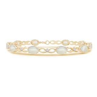 7x5mm AAA Oval Moonstone and Diamond Infinity Link Bracelet in Yellow Gold