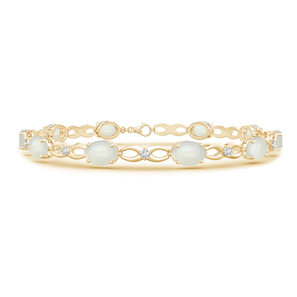 7x5mm AAAA Oval Moonstone and Diamond Infinity Link Bracelet in Yellow Gold