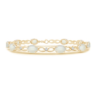 7x5mm AAAA Oval Moonstone and Diamond Infinity Link Bracelet in Yellow Gold