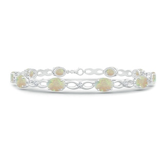 7x5mm AAA Oval Opal and Diamond Infinity Link Bracelet in S999 Silver